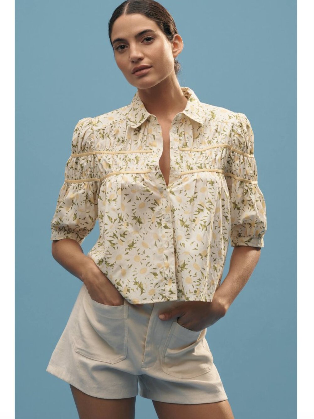 Anthropologie Maeve The Leandra Shirred Yoke Blouse